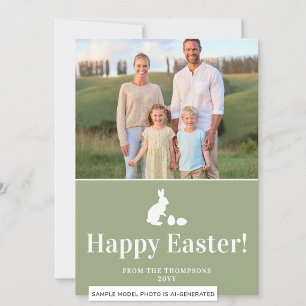 Carte Lapin vert et blanc avec photo personnalisée de Pâ