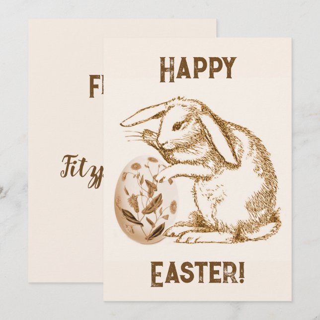 Carte Lapin vintage et oeuf Joyeux Pâques (Devant / Derrière)