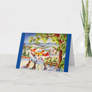 Carte Lapins de Noël vintage regardant Noël
