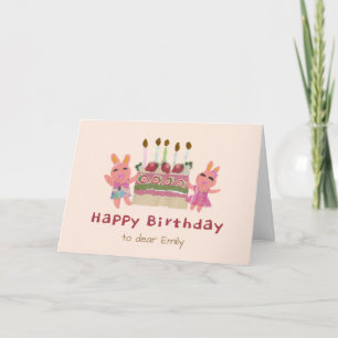 Carte Lapins en collage de papier rose pour anniversaire