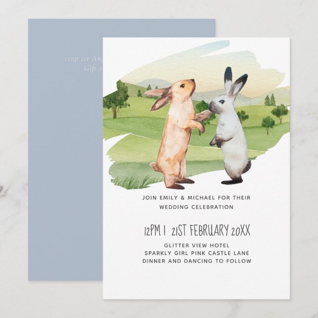 Carte Lapins Mariage Couple Country Garden (Devant / Derrière)