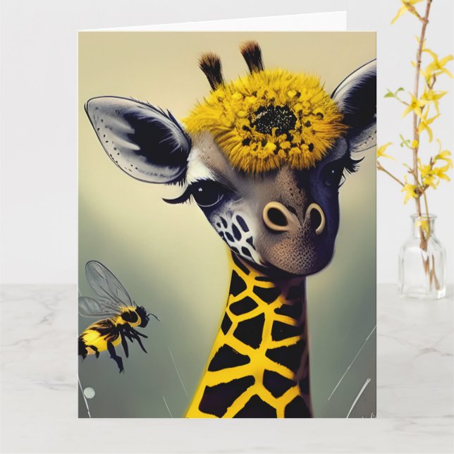 Carte L'Art numérique lunatique de la girafe de bosse XL (Fleur jaune)