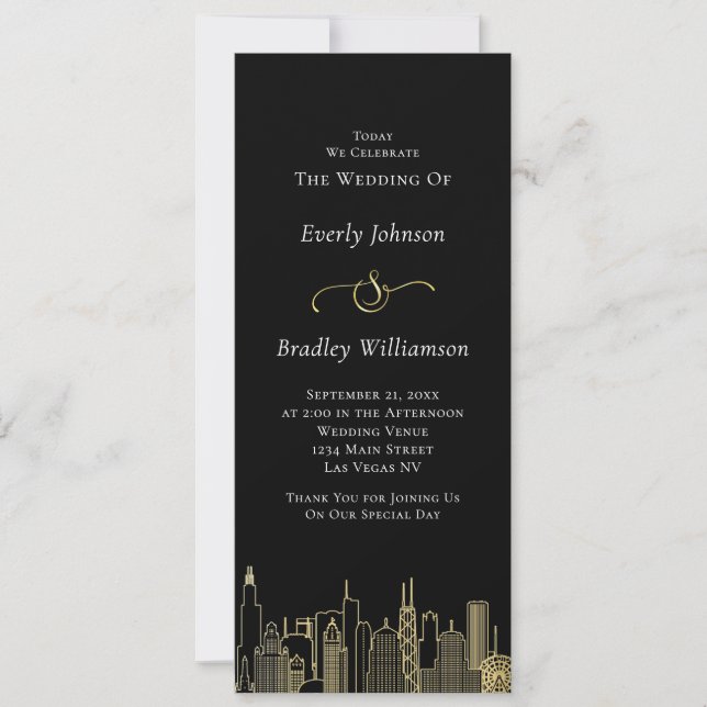 Carte Las Vegas Black Gold White Skyline Wedding Program (Devant)