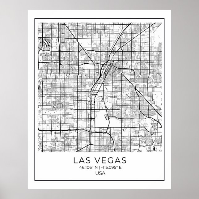 Carte Las Vegas - Las Vegas White Map Poster (Devant)