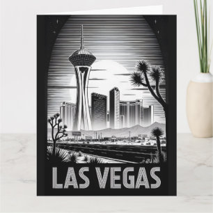 Carte Las Vegas Nevada Skyline Noir et Blanc Gravure sur