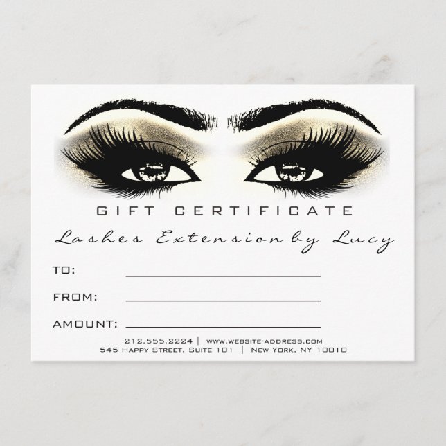 Carte Lash Extension certificat maquillage cadeau Or Bla (Devant)