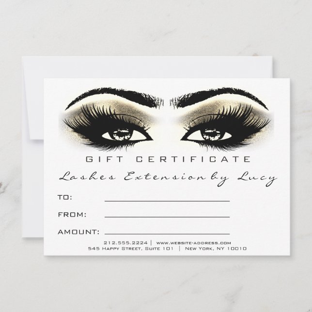 Carte Lash Extension certificat maquillage cadeau Or Bla (Devant)