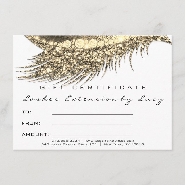 Carte Lashes Beauty Maquillage Certificat Cadeau Or Blan (Devant)