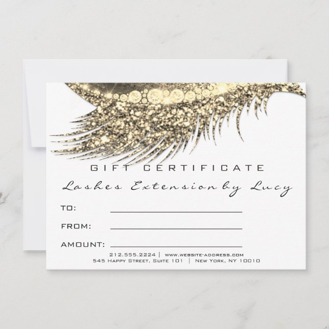 Carte Lashes Beauty Maquillage Certificat Cadeau Or Blan (Devant)