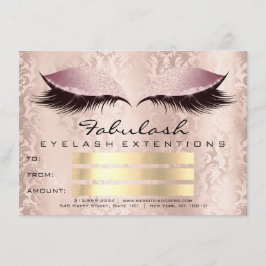 Carte Lashes Damask Pink Maquillage Artist certificat ca
