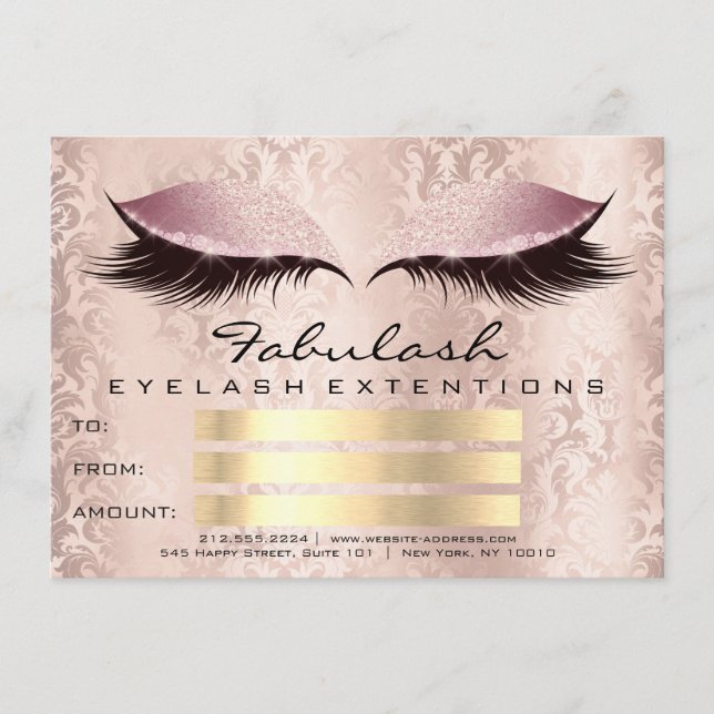 Carte Lashes Damask Pink Maquillage Artist certificat ca (Devant)