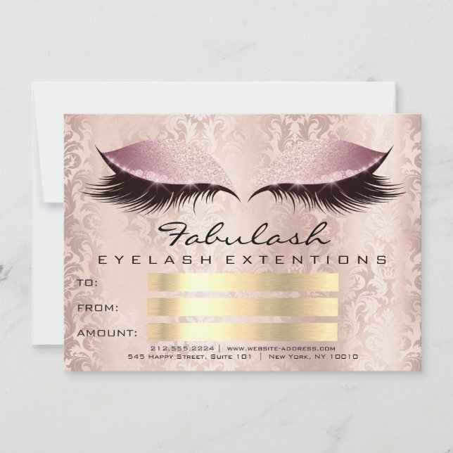 Carte Lashes Damask Pink Maquillage Artist certificat ca (Devant)