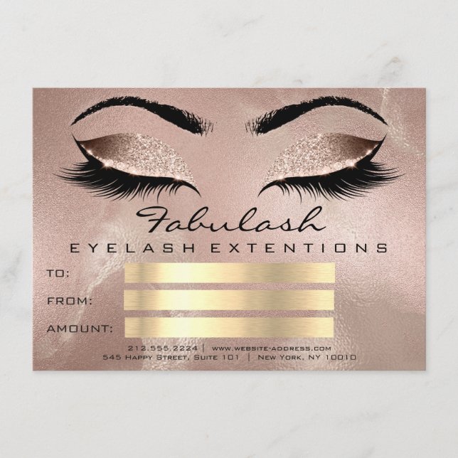 Carte Lashes de luxe Rose maquillage Artiste certificat  (Devant)