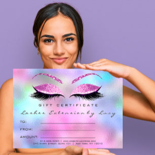 Carte Lashes Extension certificat maquillage cadeau bleu