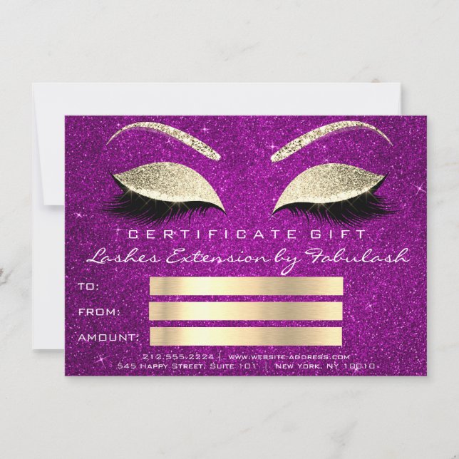 Carte Lashes Gold Pink Maquillage Artist certificat cade (Devant)