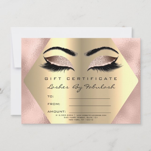 Carte Lashes maquillage Gold Verre Certificat cadeau Pin (Devant)