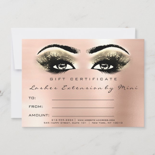 Carte Lashes Rose Gold Blush certificat maquillage cadea (Devant)