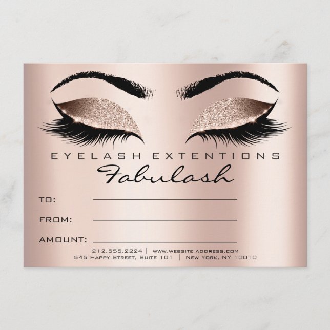 Carte Lashes Rose Gold Pink SPA de certificat de maquill (Devant)