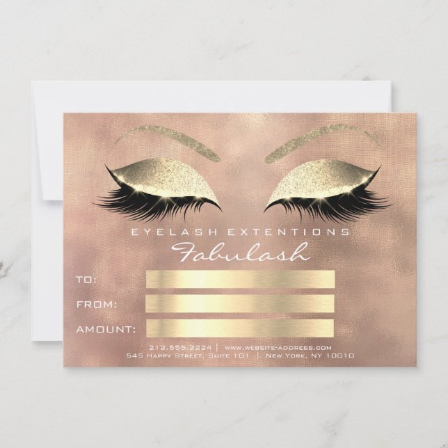 Carte Lashes Rose ligne rose certificat de maquillage or (Devant)
