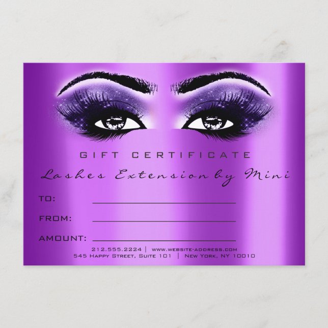 Carte Lashes Yeux Violet Violet certificat maquillage Ca (Devant)
