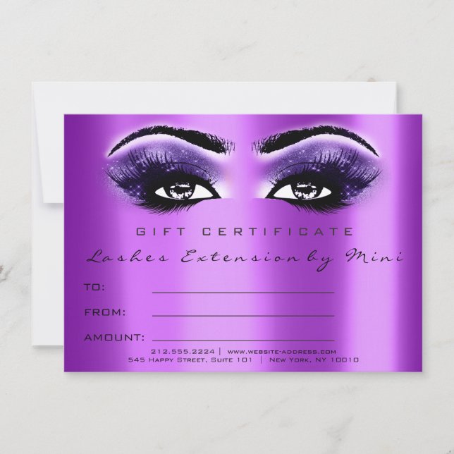 Carte Lashes Yeux Violet Violet certificat maquillage Ca (Devant)