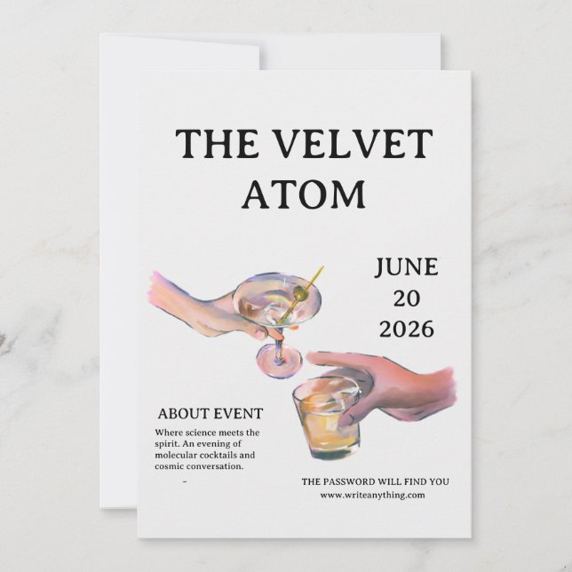 Carte L'Atome Velours : Un Événement de Cocktails Molécu (Devant)