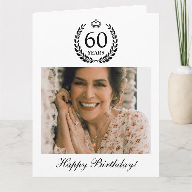 Carte Laurel Wreath Crown Photo Joyeux 60e anniversaire (Devant)