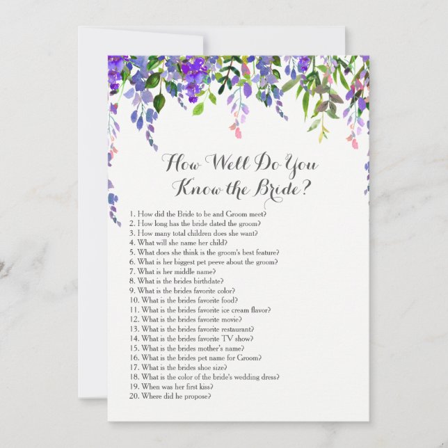 Carte Lavande Connais-tu bien la mariée ? (Devant)