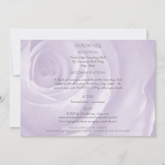 Carte lavande rose simple détails de mariage élégant (Devant)