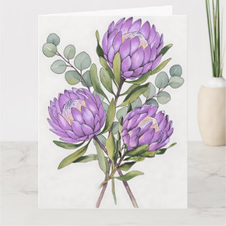 Carte Lavender Protea Botanical Watercolor