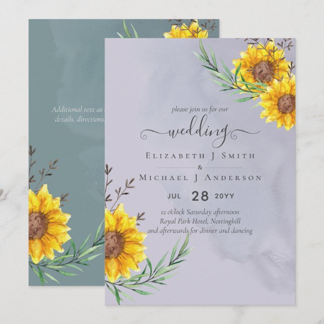 Carte Lavender Sage Tournesols Russe Boho Mariage (Devant / Derrière)
