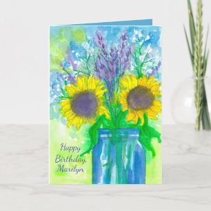 Carte Lavender Sunflower Bouquet Happy Birthday