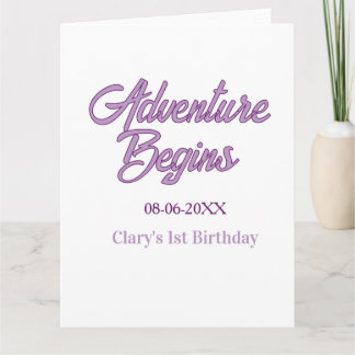 Carte L'aventure commence 1er anniversaire nom date simp