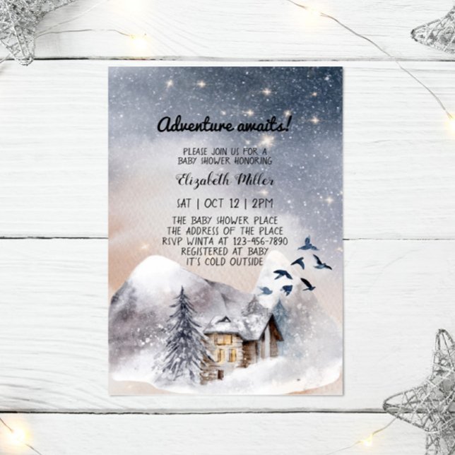 Carte L'aventure hivernale attend un Baby shower neutre  (Créateur téléchargé)