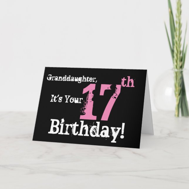 Carte Le 17ème anniversaire de la petite-fille, noir, (Devant)