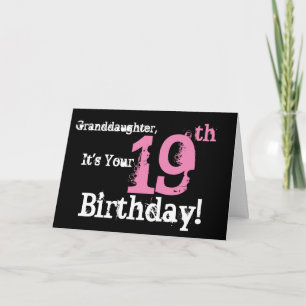 Carte Le 19ème anniversaire de la petite-fille, noir,