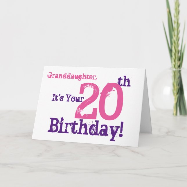 Carte Le 20ème anniversaire de la petite-fille dans le (Devant)