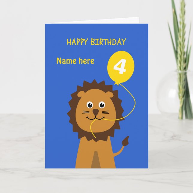 Carte Le 4ème lion d'anniversaire d'enfants ajoutent le (Devant)