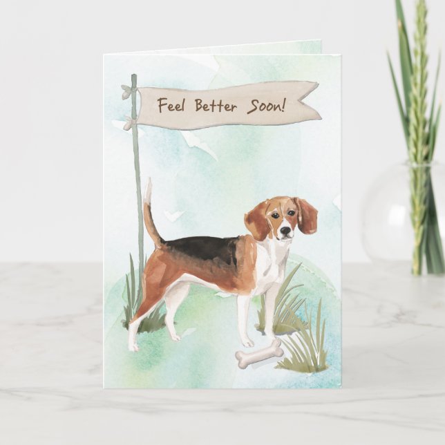 Carte Le beagle se sent mieux après la chirurgie à chien (Devant)