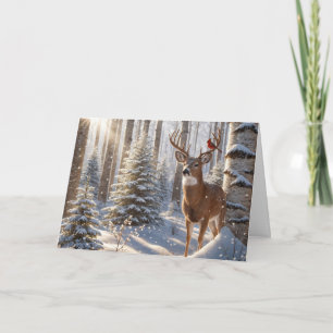 Carte Le Cardinal Rouge perché sur les Antlers d'un cerf