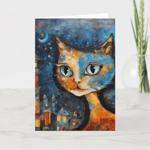 Carte Le chat à la nuit dans la ville