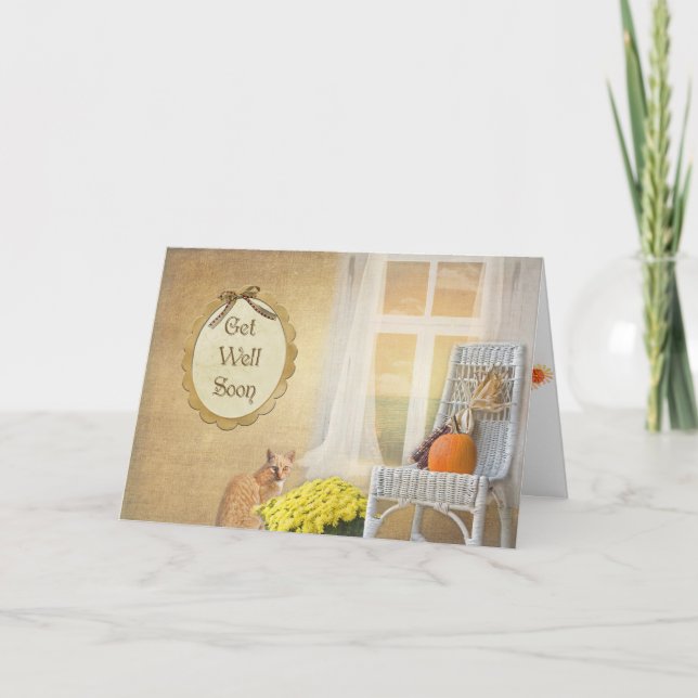 Carte le chat tigré avec des citrouilles d'automne (Devant)