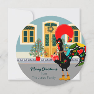 Carte Le coq portugais avec un cadeau de Noël
