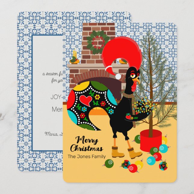 Carte Le coq portugais et les lumières de Noël (Devant / Derrière)