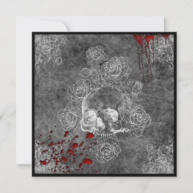 Carte Le crâne de sang et Rose Horror Goth Mariage (Devant)