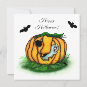 Carte Le fantôme d'Halloween, chauve-souris, fantôme et 