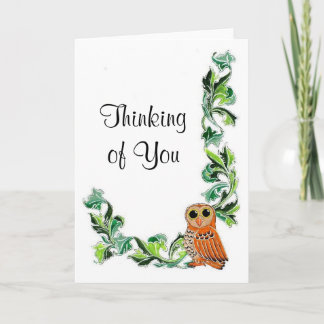 Carte Le hibou et la vigne pensant à vous cardent