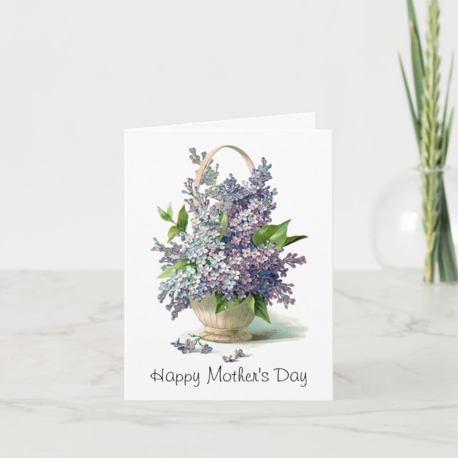 Carte Le jour de mère : Beau panier lilas pourpre (Devant)