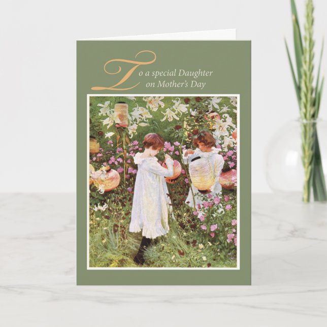 Carte Le jour de mère de fille, filles dans le jardin (Devant)