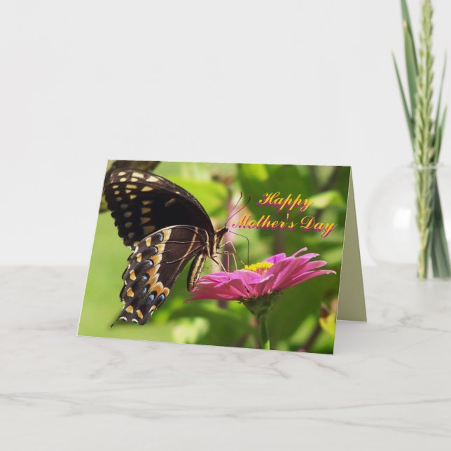 Carte Le jour de mère heureux, ami, papillon sur la (Devant)